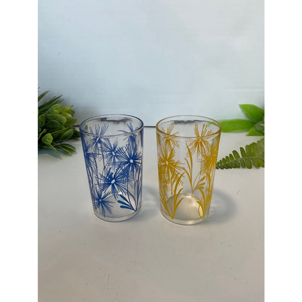 Vintage Swanky Swigs Starburst Glasses Set of 2 Blue and Yellow Cornflower